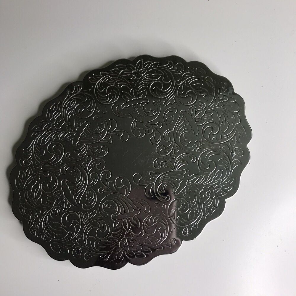 Vtg Serving Trivet Silvertone 4-legged Filigree Oval Shape